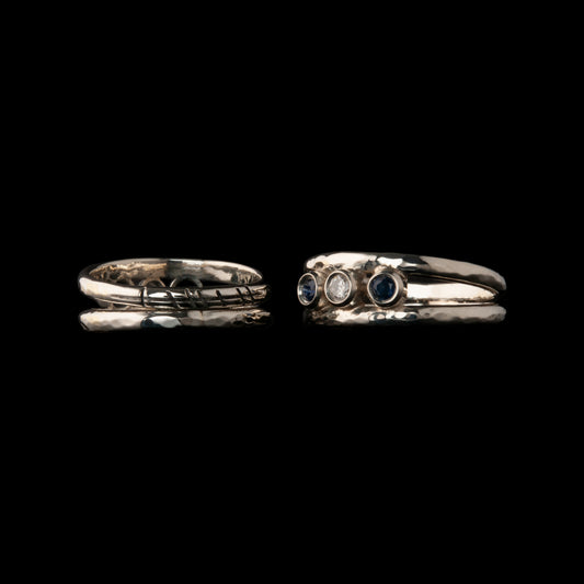 Bespoke Wedding Rings with Sapphires, Diamonds and Ogham - Love