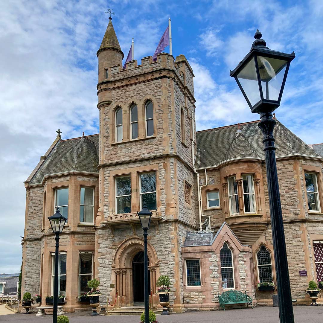 The impressive front entrance to the Culloden Estate and Spa, NI Silver's jewellery is on display just off the main reception area.