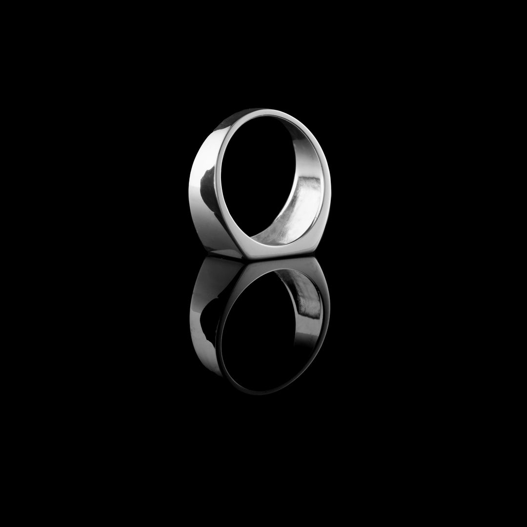 Harley Davidson Motorcycle - Belfast Chapter - symbol has been engraved onto a medium square sterling silver signet ring. Available for purchase from NI Silver Jewellery. NISILVER.com