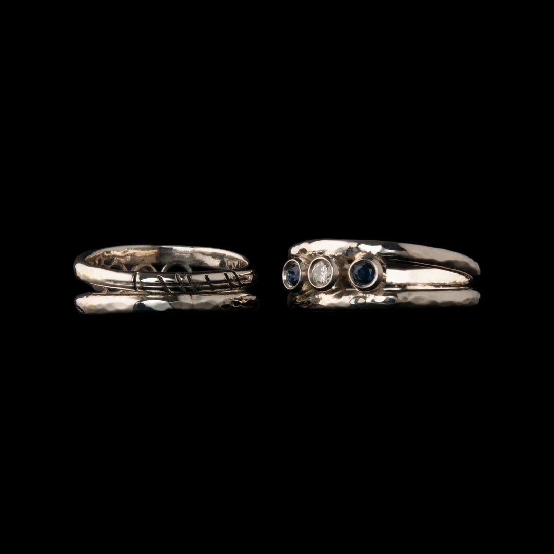 Bespoke Wedding Rings with Sapphires, Diamonds and Ogham - Love