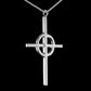 A handmade sterling silver Methodist cross pendant necklace, suspended from a matching chain against a solid black background.  A jewellery commission completed by NI Silver Jewellery of Holywood, Northern Ireland