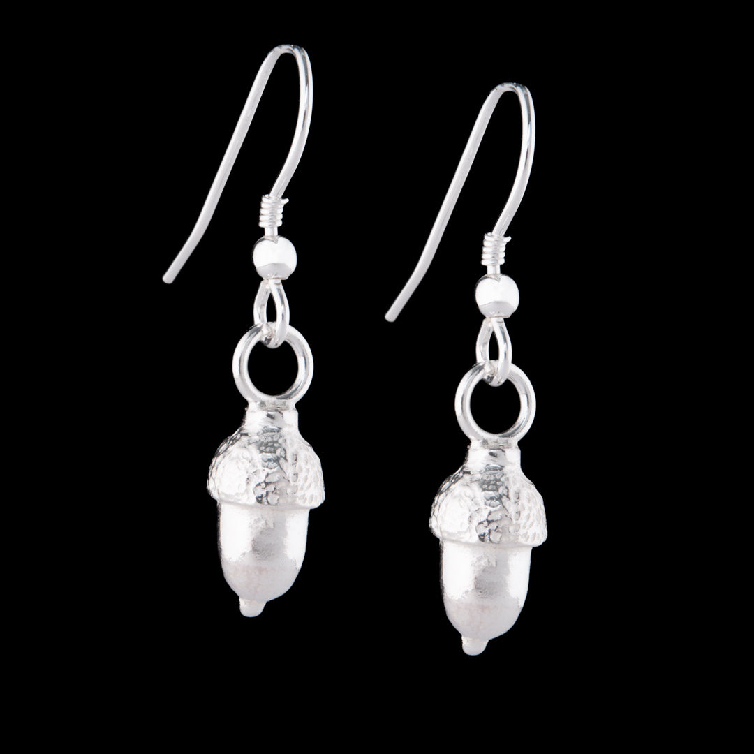 Solid silver acorn earring made by NI Silver Jewellery