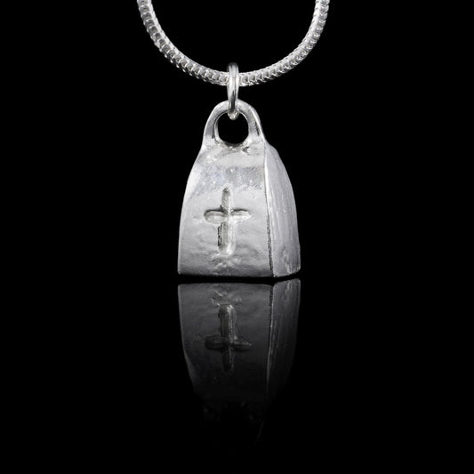 Bangor Bell Silver Necklace - our version is made of sterling 925 UK silver charm and is inspired by Bangor Abbey's bell.  St Comgall founded a monastery on the site in c.558.