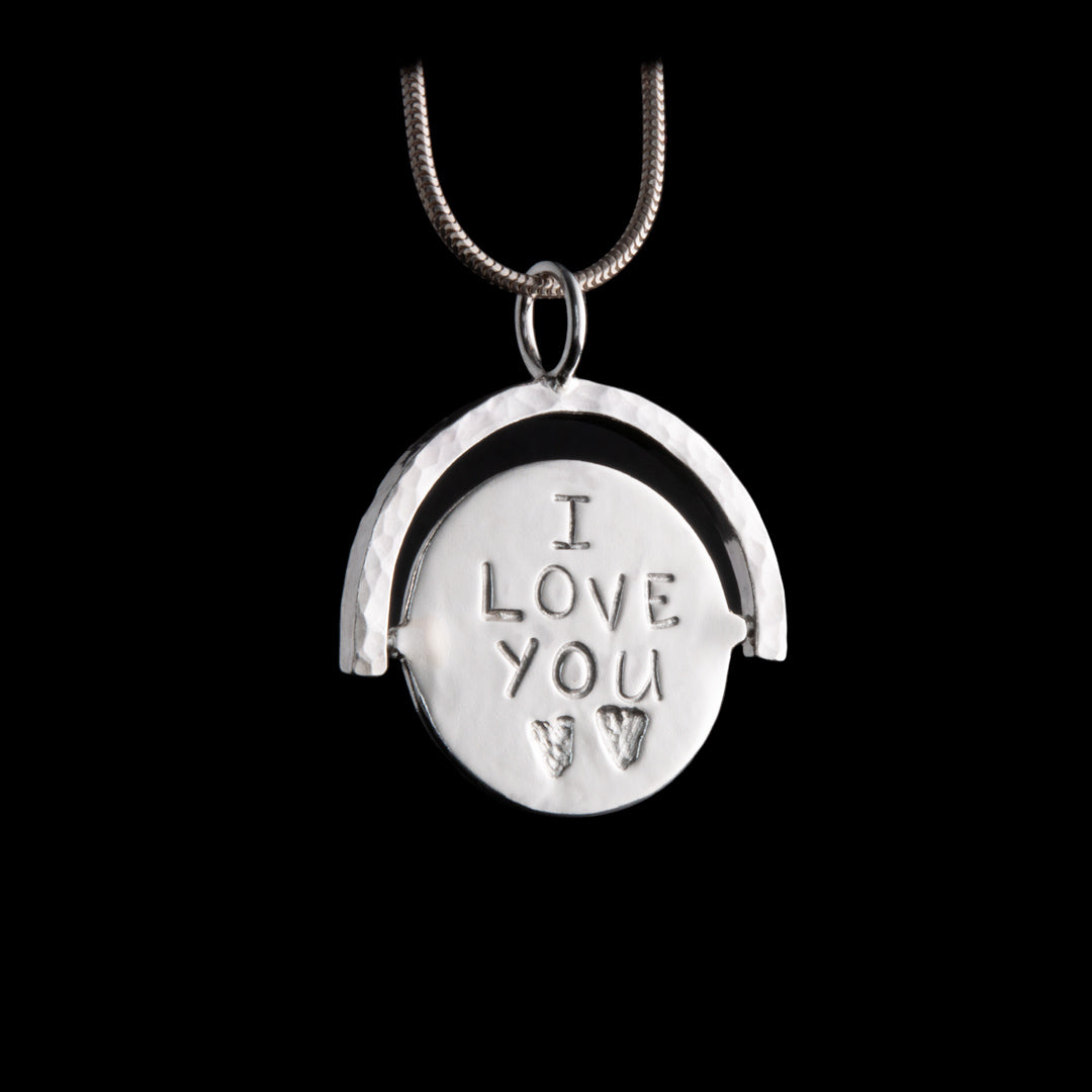 I love you spinner silver necklace handmade by NI Silver near Belfast Northern Ireland.