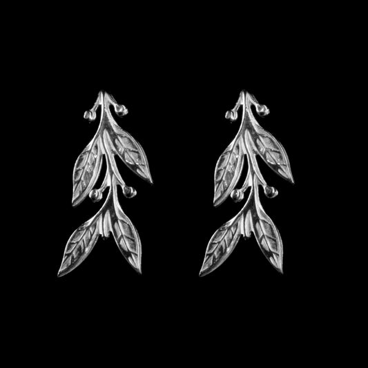 Leaf and berry earrings made from sterling silver.