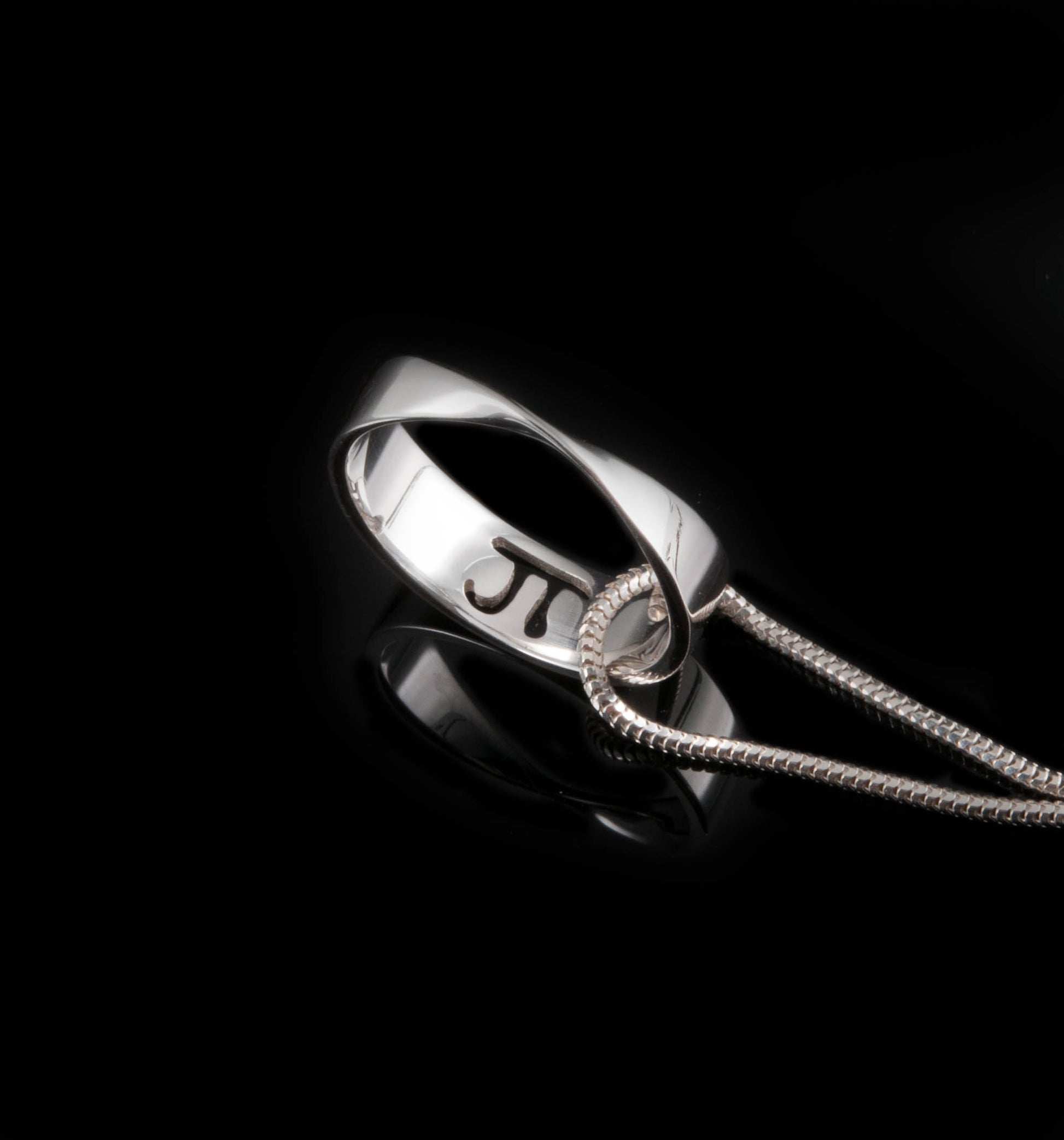 Mobius ring with the Pie symbol cut through the band in the centre point.