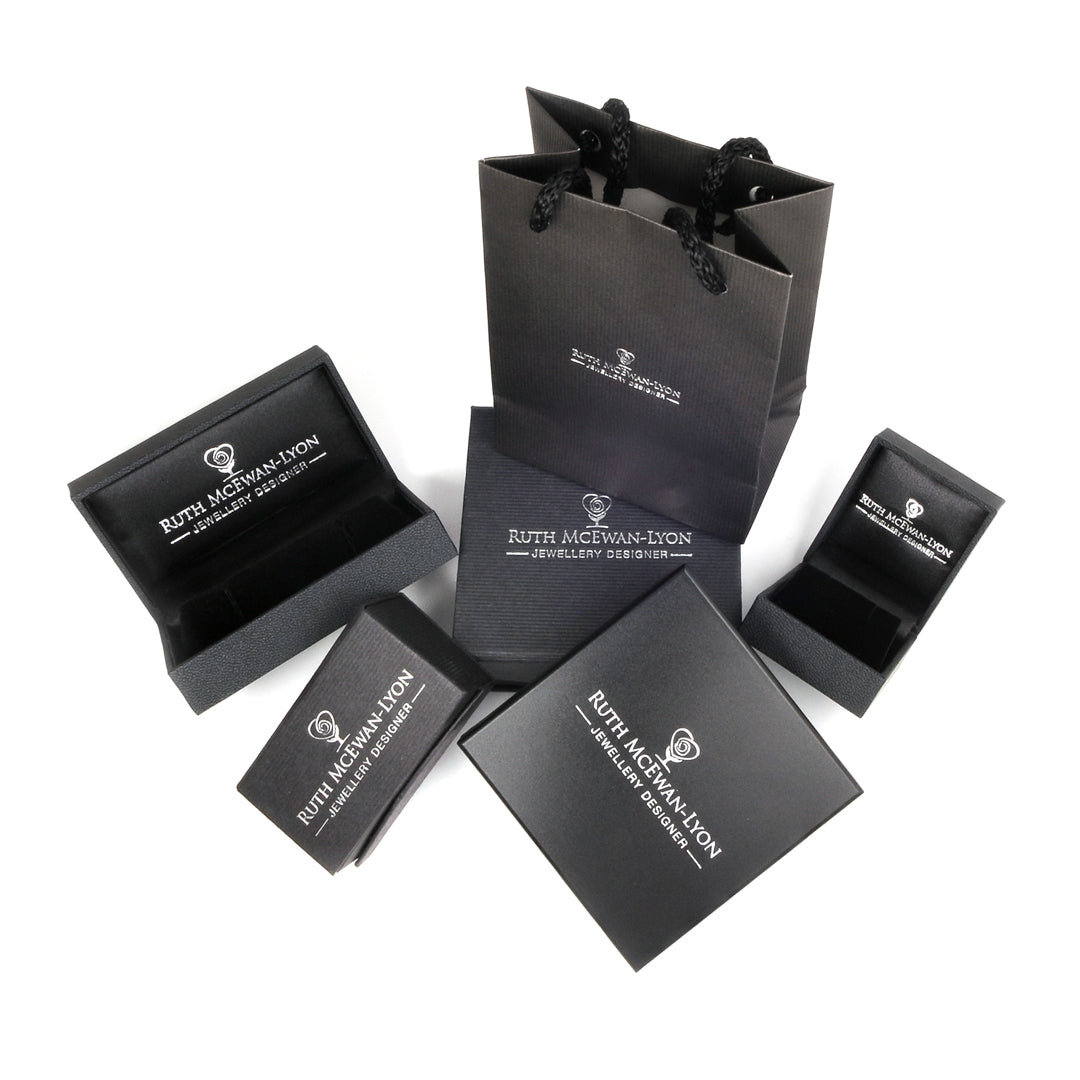 Our Jewellery is delivered in these lovely biodegradable jewellery boxes and gift bags.