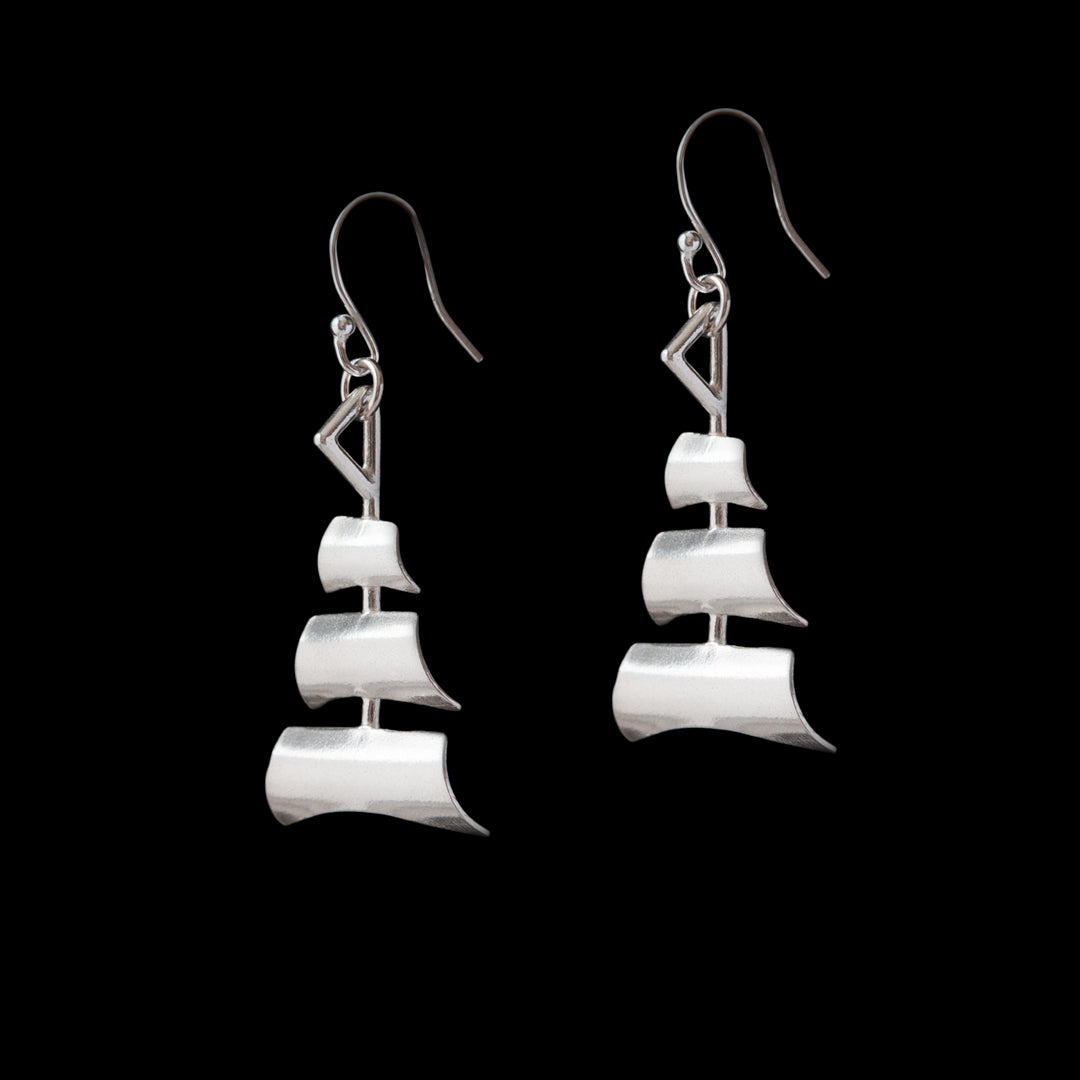 Tall Ships Silver Earrings - 3 sails on a hoop loop.  Maritime themed Silver Jewellery by NI Silver