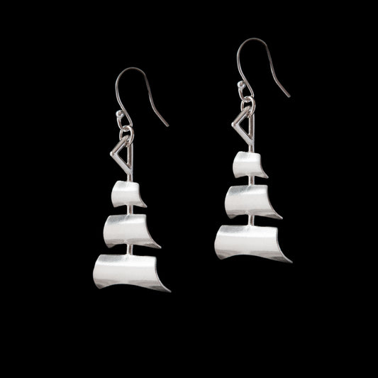 Tall Ships Silver Earrings - 3 sails on a hoop loop.  Maritime themed Silver Jewellery by NI Silver