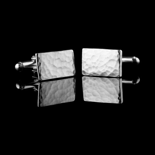 Silver rectangle cufflinks with a textured pattern. Handmade fronts by NI Silver from Holywood Northern Ireland.