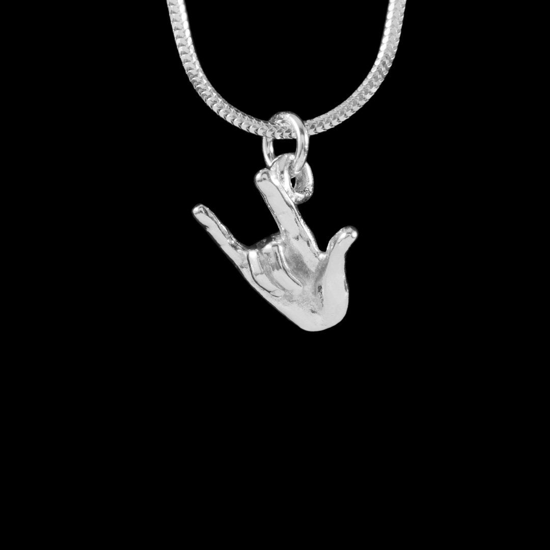 I Love You Sign Language silver necklace.  This solid silver 'hand' pendant is in the shape of the sign language for I Love You.  A great gift idea.
