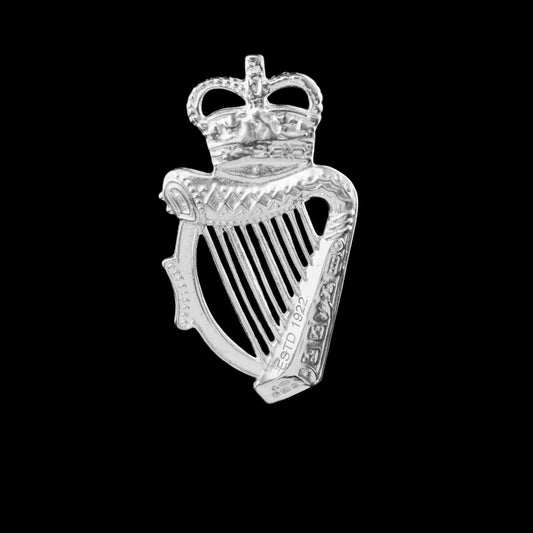 RUC cap badge in solid silver to wear as a lapel pin, with a short post  butterfly clasp.