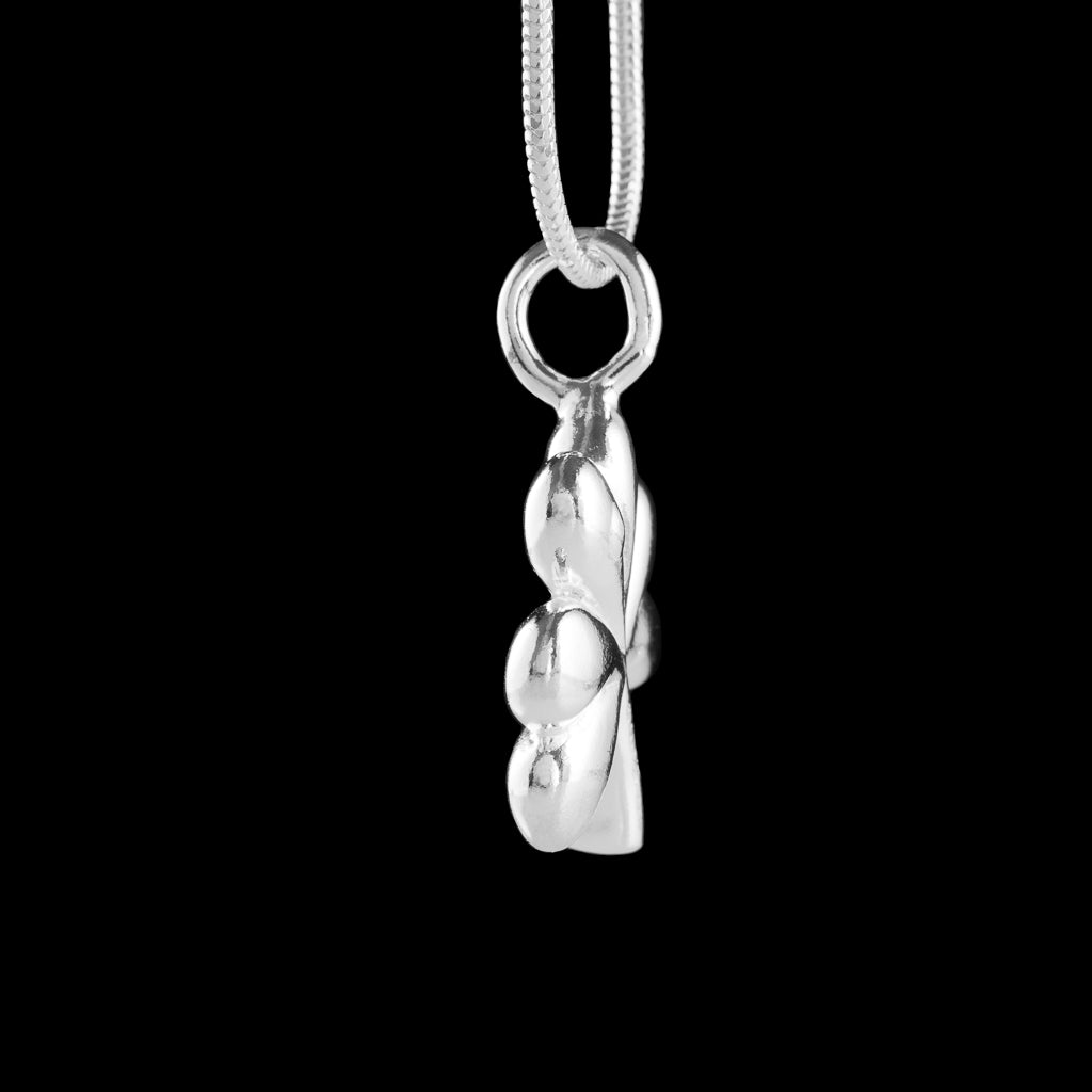 Side view of our Irish shamrock silver necklace by NI Silver