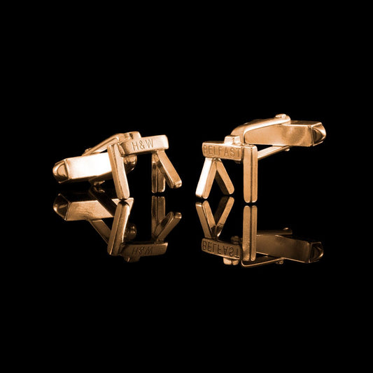 Gold Belfast Crane Cufflinks - NI Silver Shows the famous cranes, one with H&W and the other BELFAST engraved